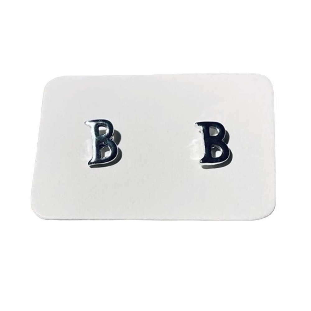 5 for $25 B Initial Earrings Silver Posts studs Letter Earring Alphabet Earring